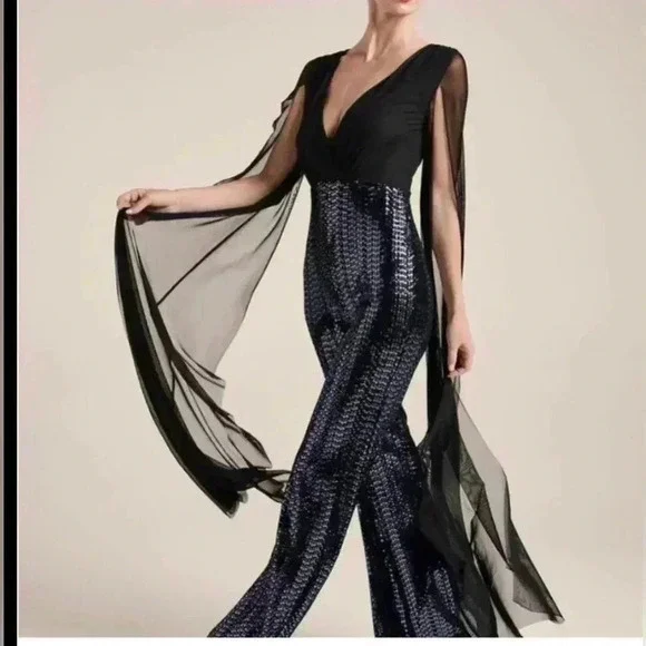 VENUS🖤🪩Black Jumpsuit with Sequin bottom 🪩🖤 size Large NWOT - Picture 2 of 13